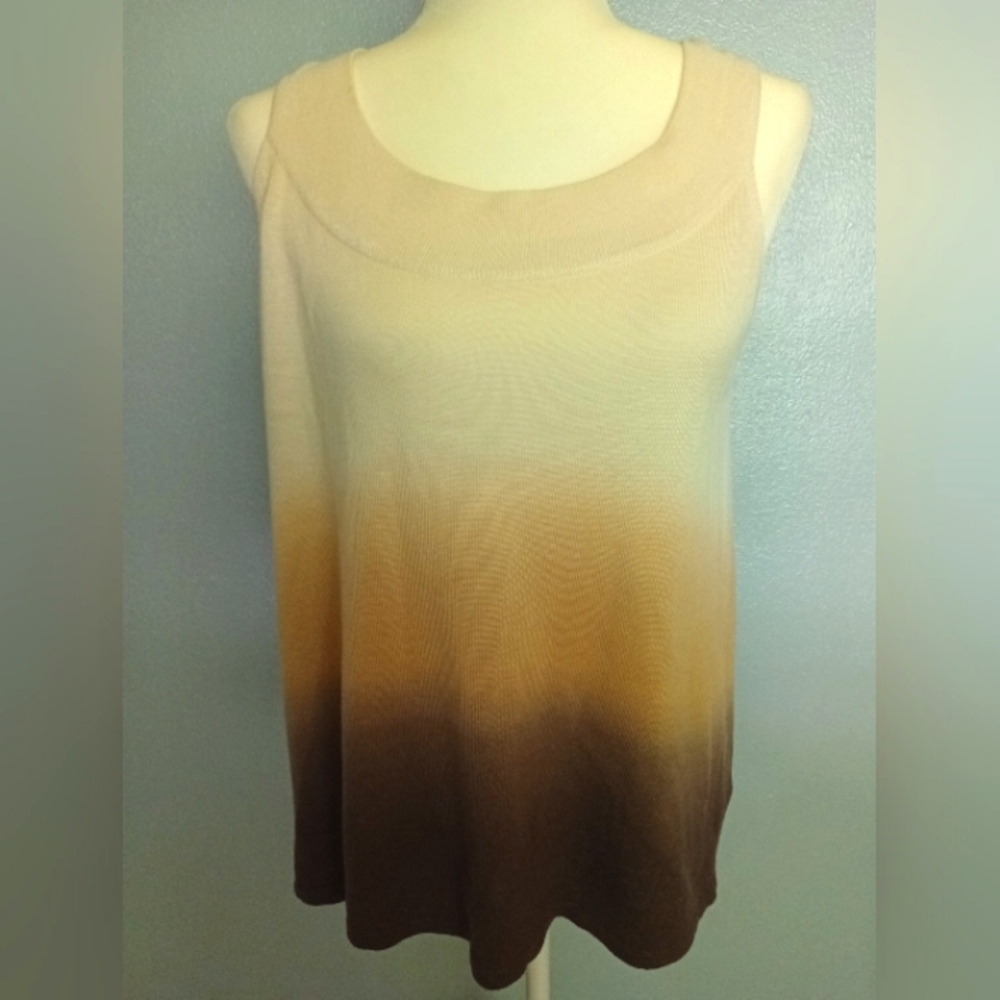 Brown Ombre Knit Tank Top Keyhole Back Button Closure New York & Company Large